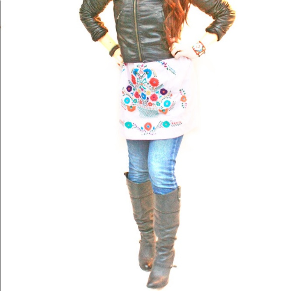 Mexican mini skirt bohemian embroidered dress